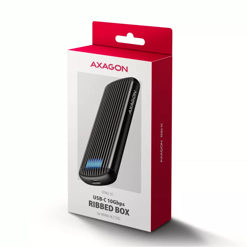 Case esterno in metallo AXAGON EEM2-SC USB-C 10 Gbit/s senza viti per SSD M.2 NVMe, un alloggiamento, grigio
