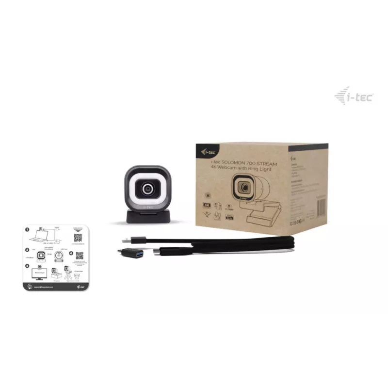 Webcam ITEC i-tec SOLOMON 700 STREAM 4K con 3840x2160@60fps, 8,29 MP, USB-C, filettatura per treppiede da 1/4