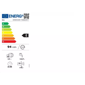 Lavastoviglie freestanding BEKO DVN05320W — larghezza 60 cm, 13 coperti, 49 dB, 5 programmi, classe di efficienza energetica E