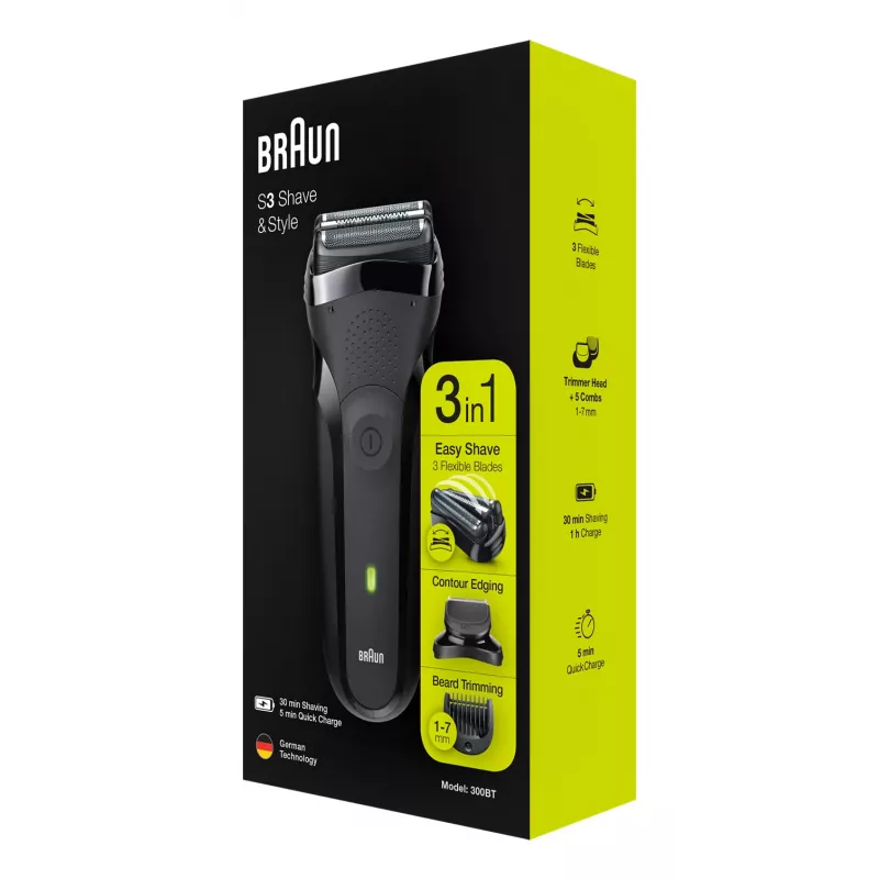 Braun Series 3 300BT rasoio a lamina senza filo bagnato e asciutto con rifinitore