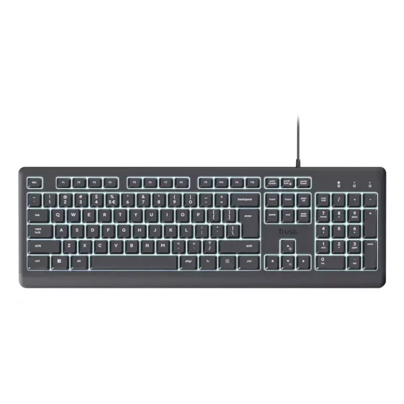 Tastiera full-size con filo TRUST Primo Illuminated USB QWERTZ tedesco, 104 tasti, nero, cavo 1,8 m