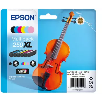 Epson 250XL Violin Claria Photo HD cartuccia toner 6 pz. originale alta (XL) capacità nero, ciano, ciano chiaro, magenta chiaro, magenta, giallo