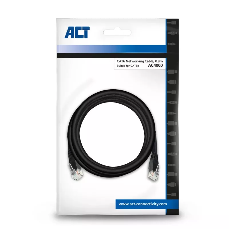 ACT nero 0,9 metri U/UTP CAT6 cavo patch con connettori RJ45