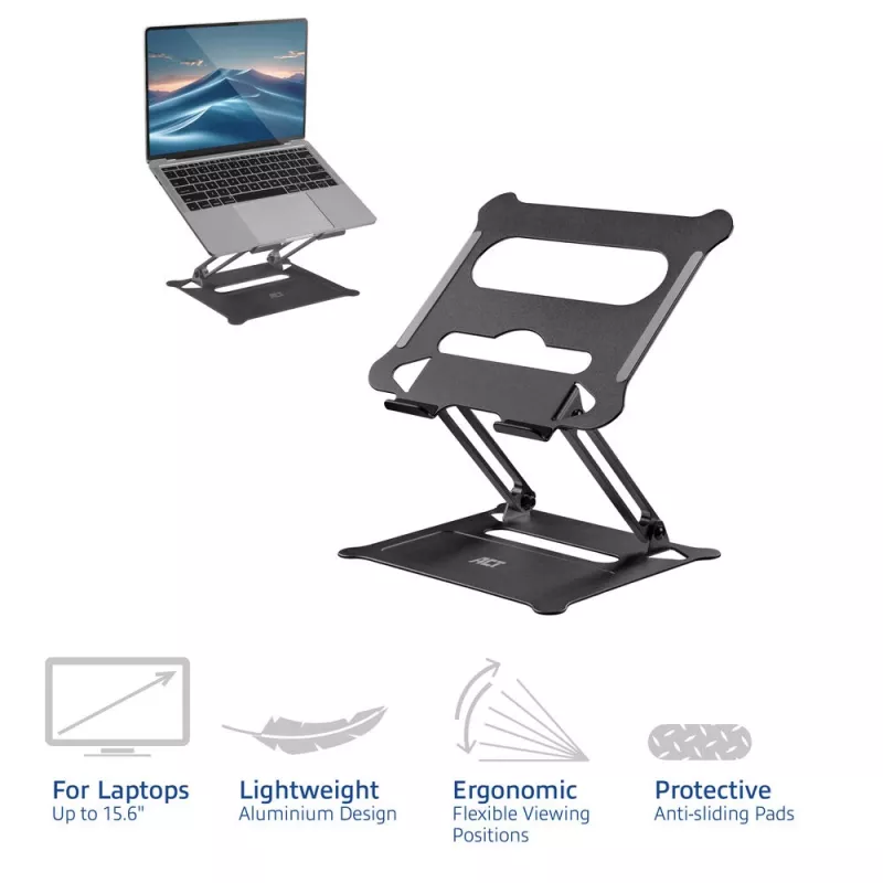 Supporto per laptop ACT AC8140 alluminio regolazione altezza continua nero