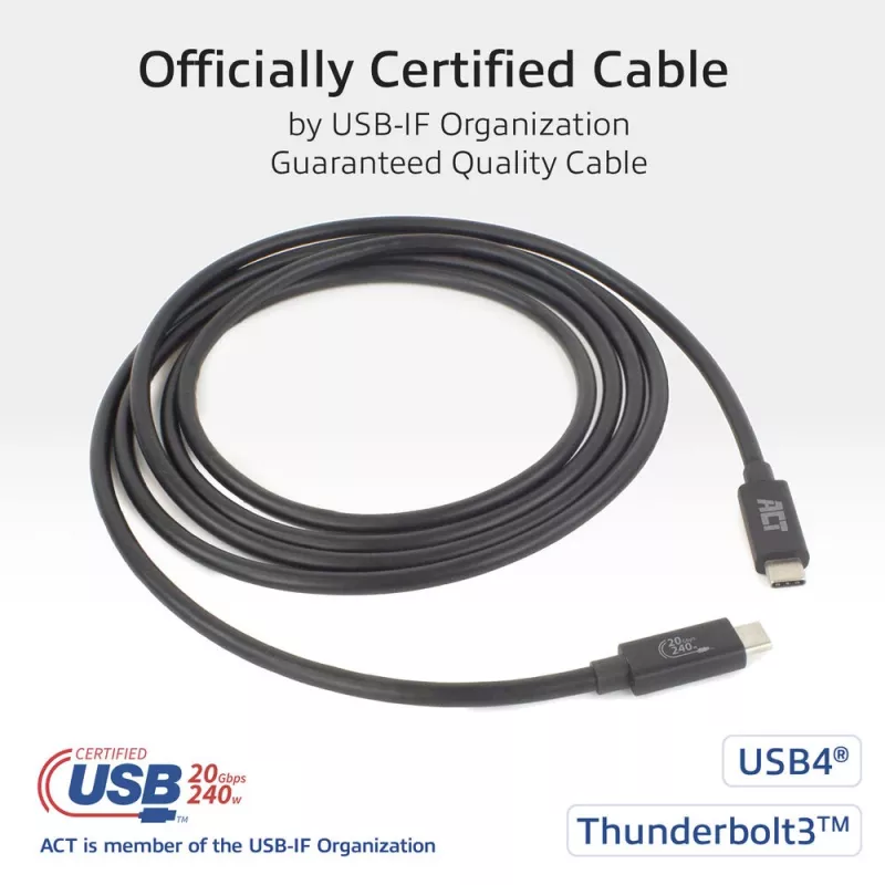 ACT cavo USB4 20Gbps 240W USB Type-C 2m nero certificato USB-IF