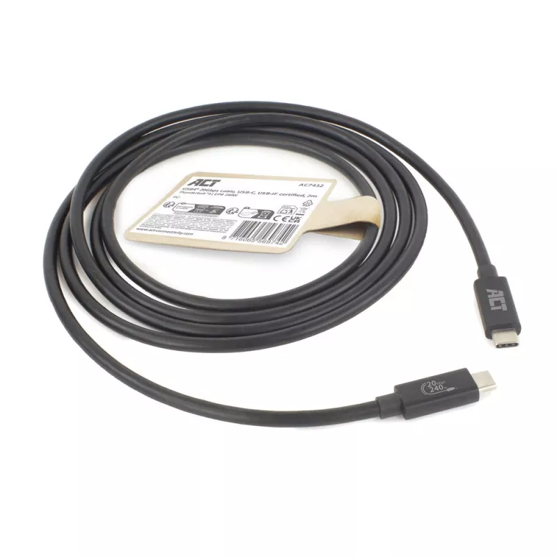 ACT cavo USB4 20Gbps 240W USB Type-C 2m nero certificato USB-IF