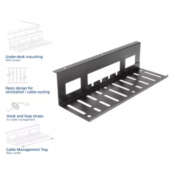 Canalina per gestione cavi sottoscrivania ACT 40 cm acciaio, dritta, portata 3 kg (B400×T140×H100 mm)