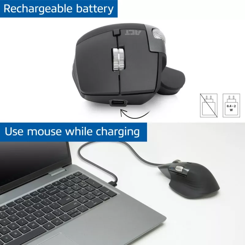 ACT AC5147 mouse wireless, Bluetooth/USB, clic silenzioso, 4800 DPI, grigio