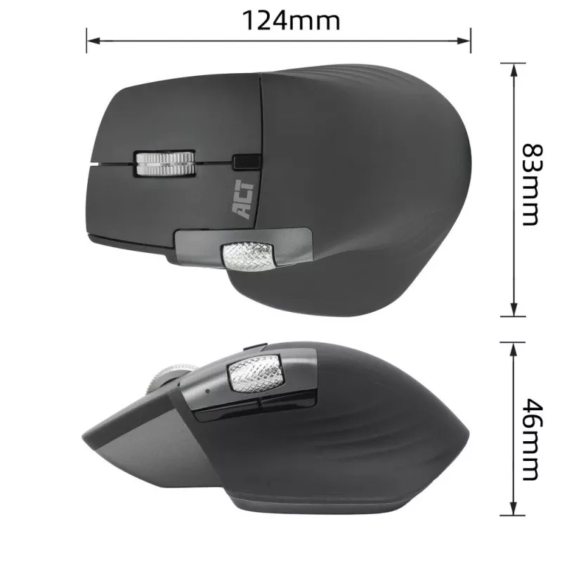 ACT AC5147 mouse wireless, Bluetooth/USB, clic silenzioso, 4800 DPI, grigio