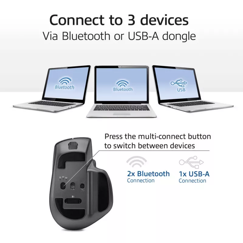 ACT AC5147 mouse wireless, Bluetooth/USB, clic silenzioso, 4800 DPI, grigio