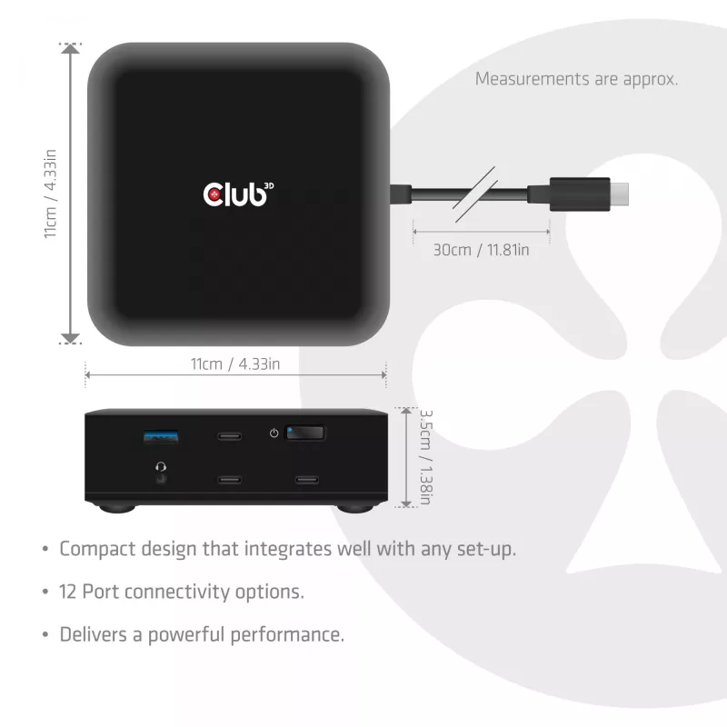 Docking station USB-C Quad DisplayLink CLUB 3D CSV-2542 — 2× DisplayPort 8K60Hz, 2× HDMI 4K60Hz, PD 100W, 2.5G Ethernet
