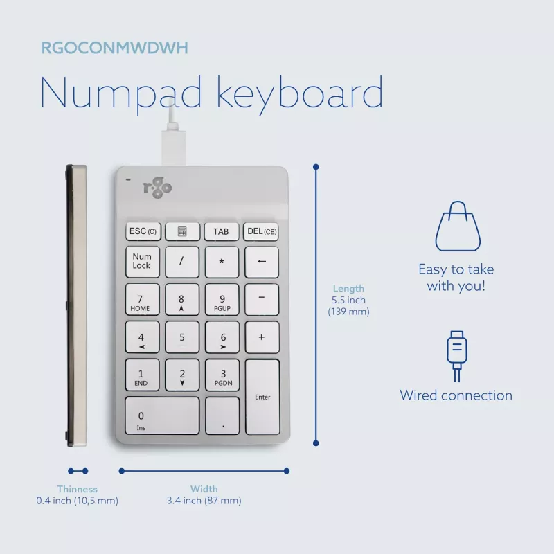 R-Go Tools tastierino numerico R-Go Numpad Break, tastierino numerico ergonomico con software per le pause, con filo, bianco