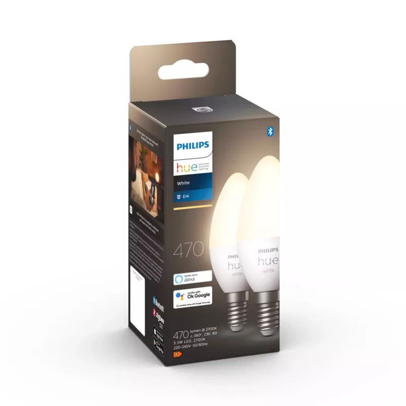 Lampadina smart Philips Hue White Candle E14 Bluetooth Zigbee confezione da 2
