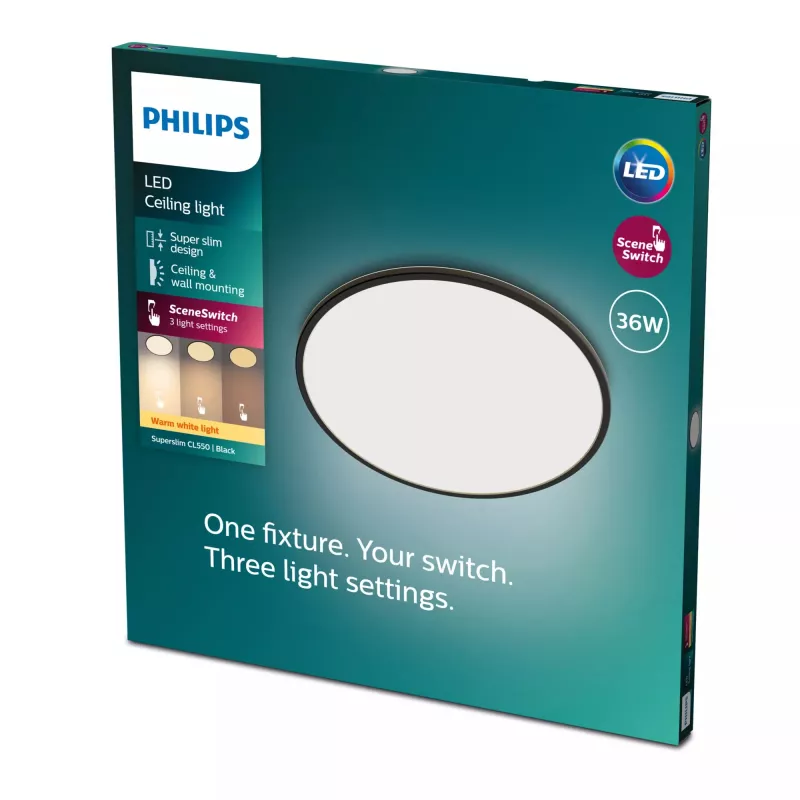 Plafoniera Philips Functional Super slim 36 W LED nero rotonda
