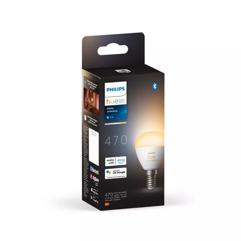 Philips Hue White ambience Lustre – E14 Smart Bulb, Smart Bulb, Bluetooth/Zigbee, bianco, LED, E14, P45