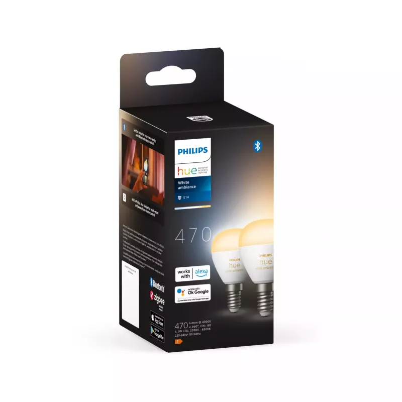 Philips Hue White Ambiance Lustre – Lampadina intelligente E14 – (confezione da 2)