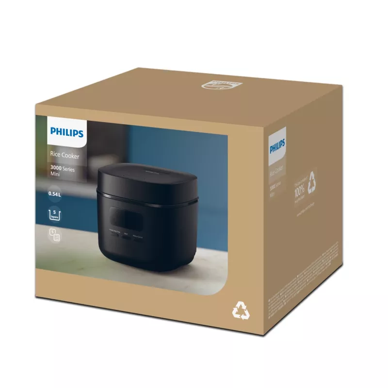 Cuociriso Philips serie 3000 HD3080/80, 0,54 L, 400 W, nero, controllo a pulsanti