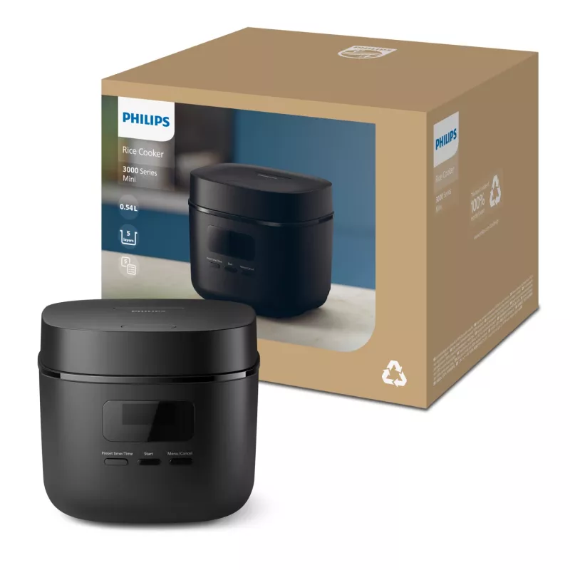 Cuociriso Philips serie 3000 HD3080/80, 0,54 L, 400 W, nero, controllo a pulsanti