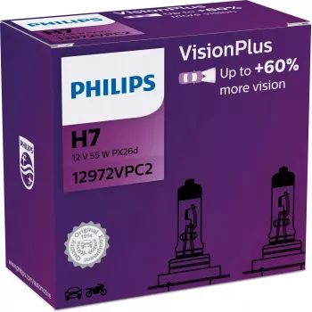 Philips VisionPlus 12972VPC2 Più sicurezza e comfort, 55 W, 12 V, H7, alogena, 2 pezzi