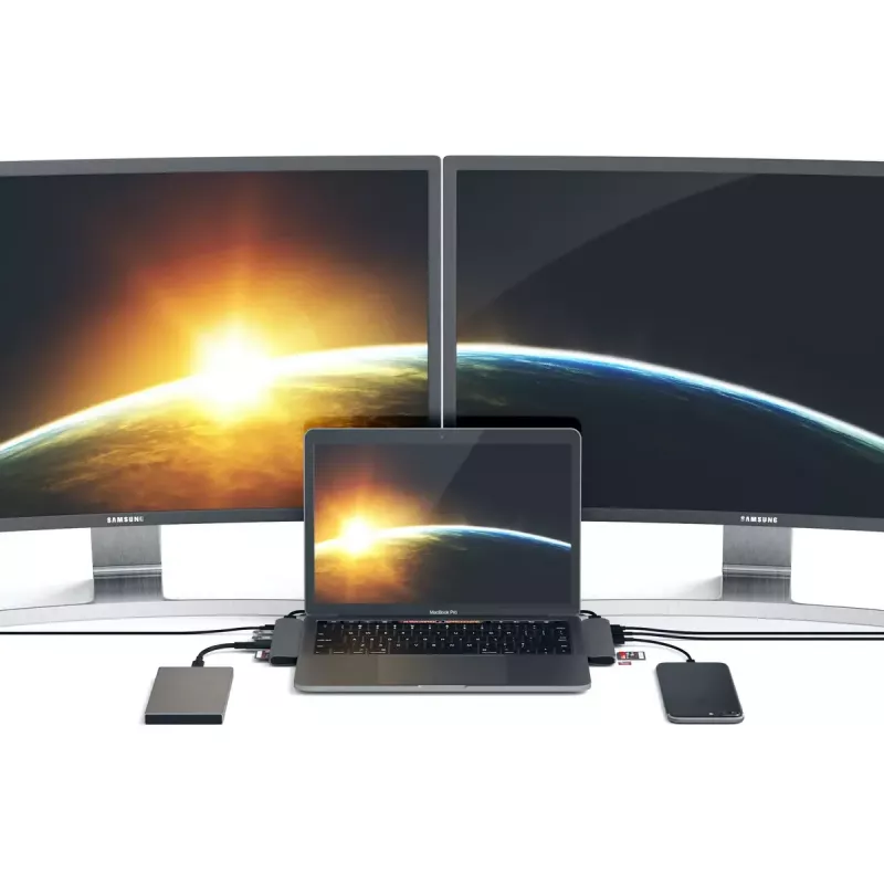 Dock per laptop/replicatore di porte Satechi ST-CMBPM — host USB 3.2 Gen 1 Type-C, HDMI, USB-A, SD/MicroSD, grigio