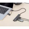 Manhattan dock/hub combo USB-C e USB-A, porte (4): USB-A (x4), 5 Gbps (USB 3.2 Gen1 alias USB 3.0), alimentato via USB (nessun alimentatore esterno necessario), cavo 25 cm