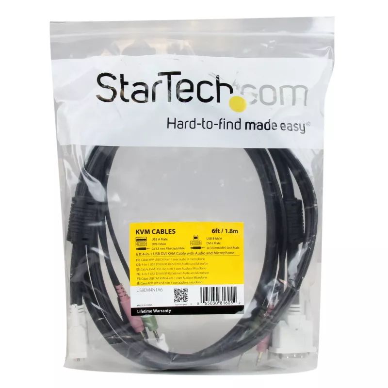 StarTech.com cavo KVM USB DVI 4-in-1 da 1,8 m con audio e microfono
