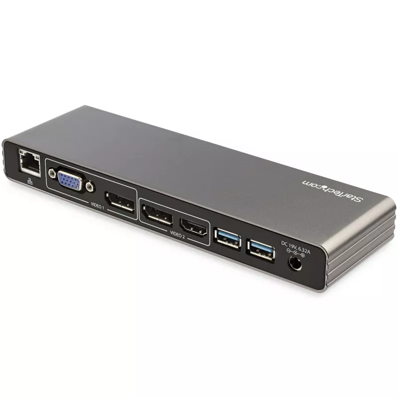 StarTech.com Thunderbolt 3 Dock – Docking station per laptop TB3 con doppio monitor 4K-6 a 60 Hz, DisplayPort, HDMI e VGA 1080p – 85 W Power Delivery e ricarica – 2x USB-A, Ethernet – Mac e Windows