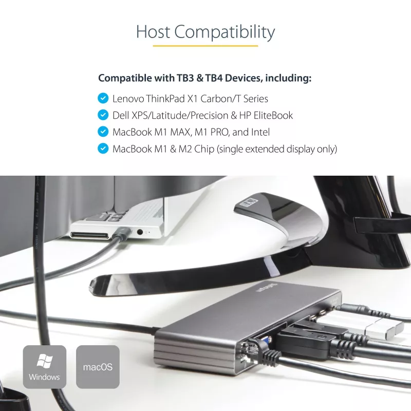 StarTech.com Thunderbolt 3 Dock – Docking station per laptop TB3 con doppio monitor 4K-6 a 60 Hz, DisplayPort, HDMI e VGA 1080p – 85 W Power Delivery e ricarica – 2x USB-A, Ethernet – Mac e Windows