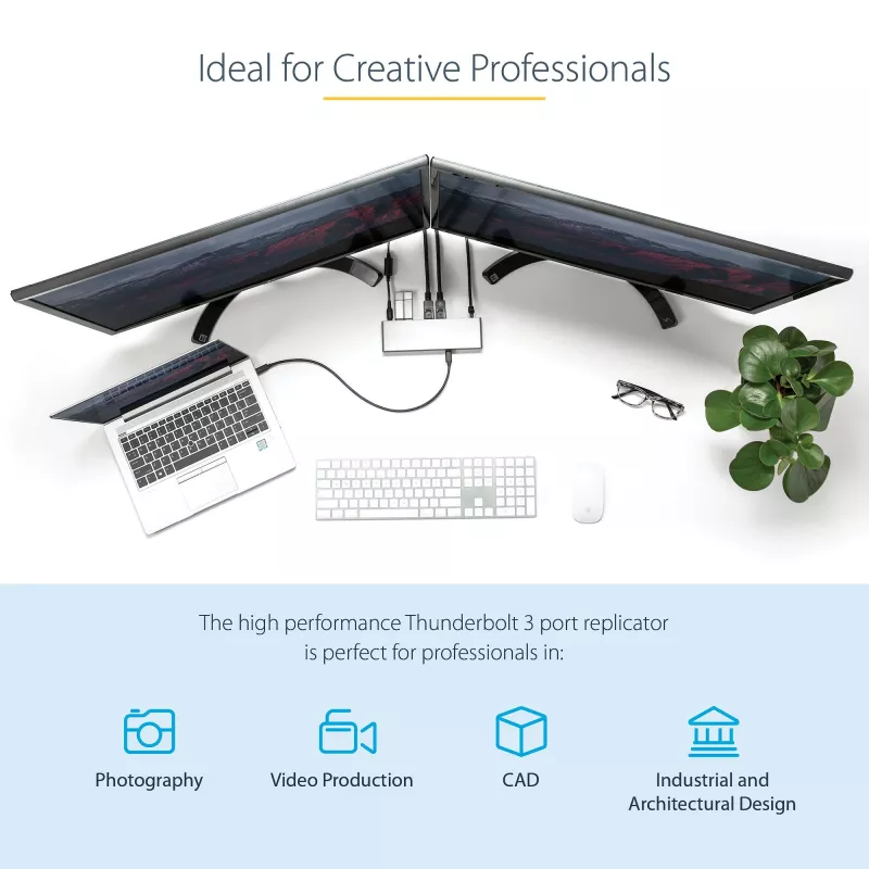 StarTech.com Thunderbolt 3 Dock – Docking station per laptop TB3 con doppio monitor 4K-6 a 60 Hz, DisplayPort, HDMI e VGA 1080p – 85 W Power Delivery e ricarica – 2x USB-A, Ethernet – Mac e Windows