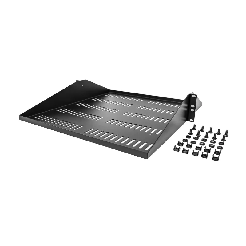 StarTech.com ripiano per rack server 2U, montaggio centrale, vassoio cantilever rackmount universale ventilato per rack di apparecchiature di rete 19 pollici, acciaio robusto, capacità 91 kg, profondità 50,8 cm, nero