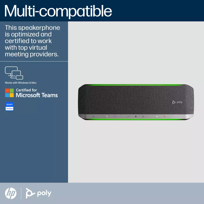 HP Poly Sync 60 speakerphone certificato Microsoft Teams, argento, RoHS, Federal Communications Commission (FCC), CE, 37 mm, 116 mm, 394 mm, 1 kg