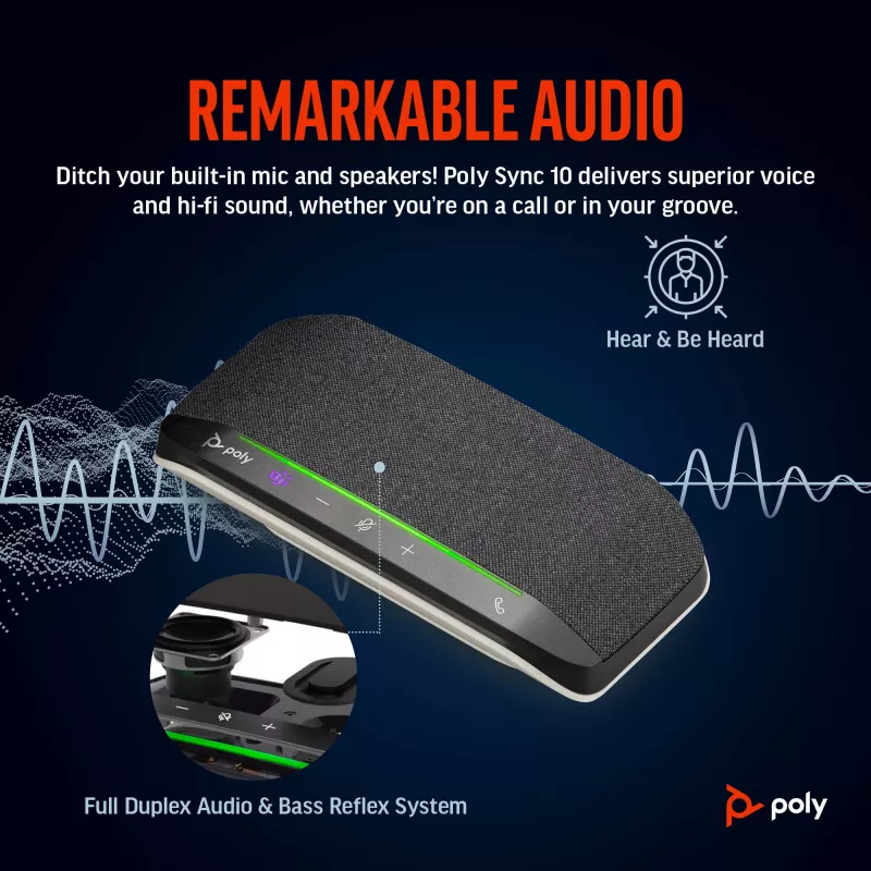 HP Poly Sync 10 speakerphone certificato Microsoft Teams, PC, argento, 0,715 m, IP64, Windows 10, Windows 11, MacOS