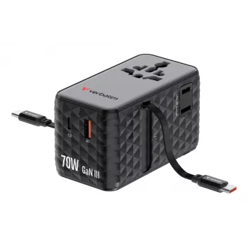 Verbatim Charge 'n' Travel 70W 2C adattatore universale da viaggio con cavo retrattile nero