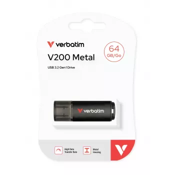 Verbatim V200 Metal chiavetta USB 64GB, 64 GB, USB Type-A, 3.2 Gen 1 (3.1 Gen 1), 200 MB/s, con cappuccio, nero