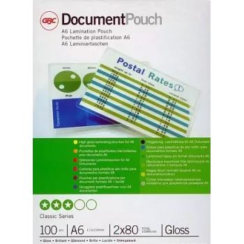 Pellicola di laminazione GBC A6 80 micron, lucida, trasparente, A6, 111 mm, 154 mm, 100 pezzi
