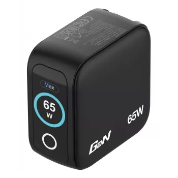 Caricabatterie mini GaN Verbatim 65W con display, interno, AC, 20 V, nero