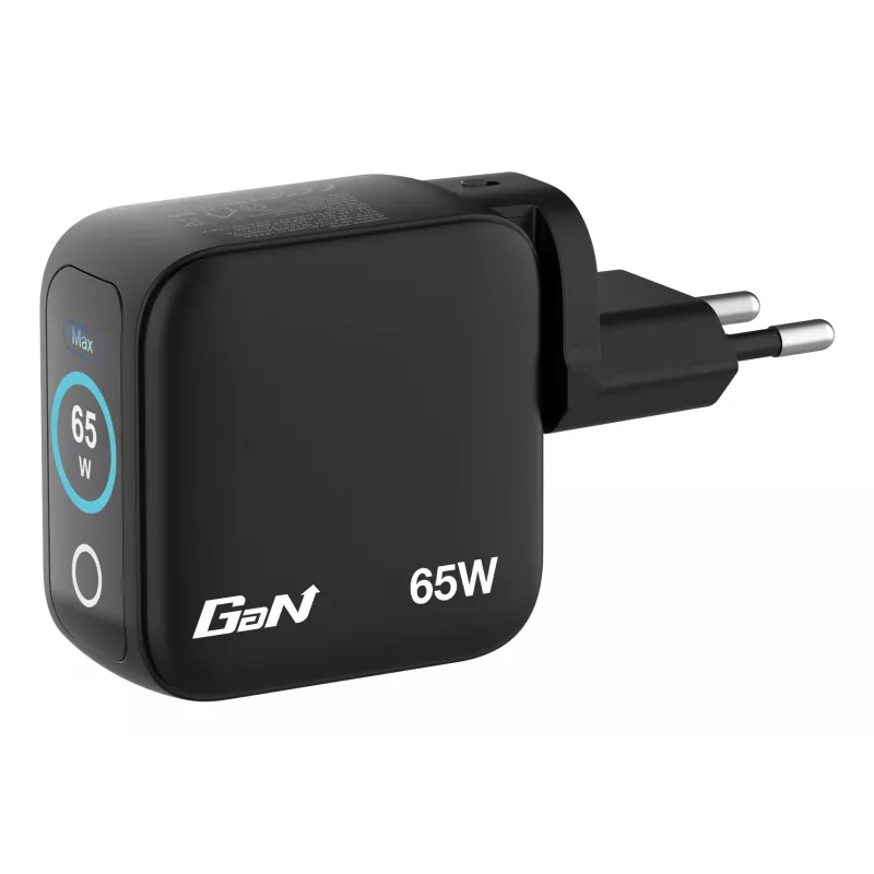 Caricabatterie mini GaN Verbatim 65W con display, interno, AC, 20 V, nero