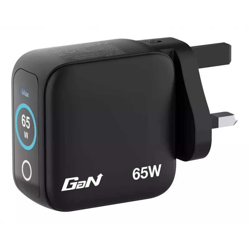 Caricabatterie mini GaN Verbatim 65W con display, interno, AC, 20 V, nero