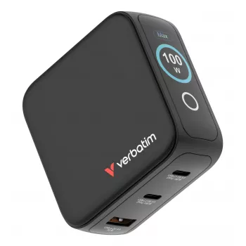 Caricabatterie mini GaN Verbatim 100W con display, interno, AC, 20 V, nero