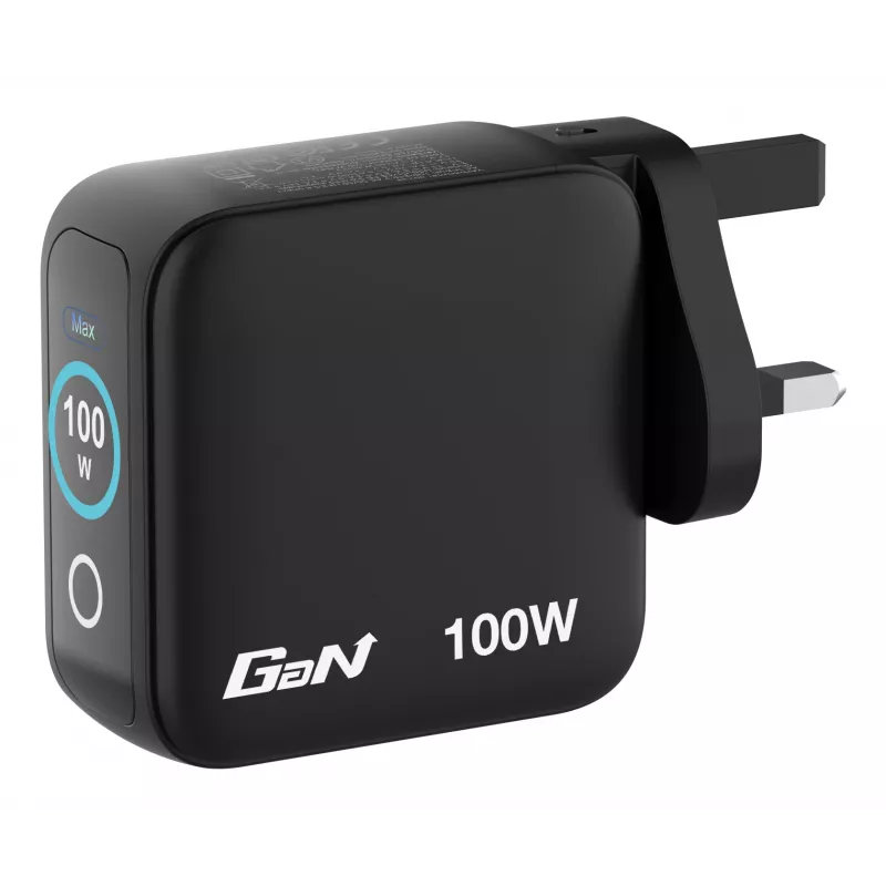Caricabatterie mini GaN Verbatim 100W con display, interno, AC, 20 V, nero
