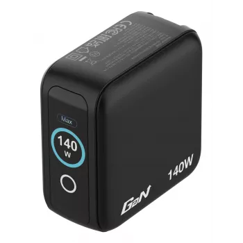 Caricabatterie mini GaN Verbatim 140W con display, interno, AC, 28 V, nero