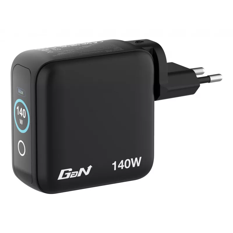Caricabatterie mini GaN Verbatim 140W con display, interno, AC, 28 V, nero