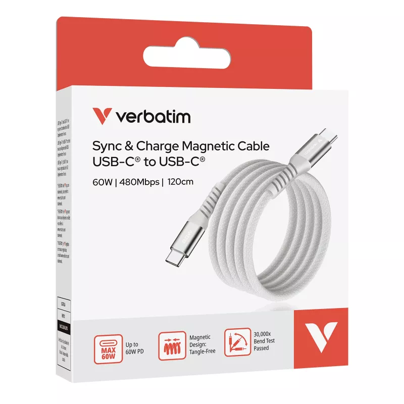 Verbatim Sync & Charge cavo magnetico - 60W USB-C a USB-C 120 cm grigio