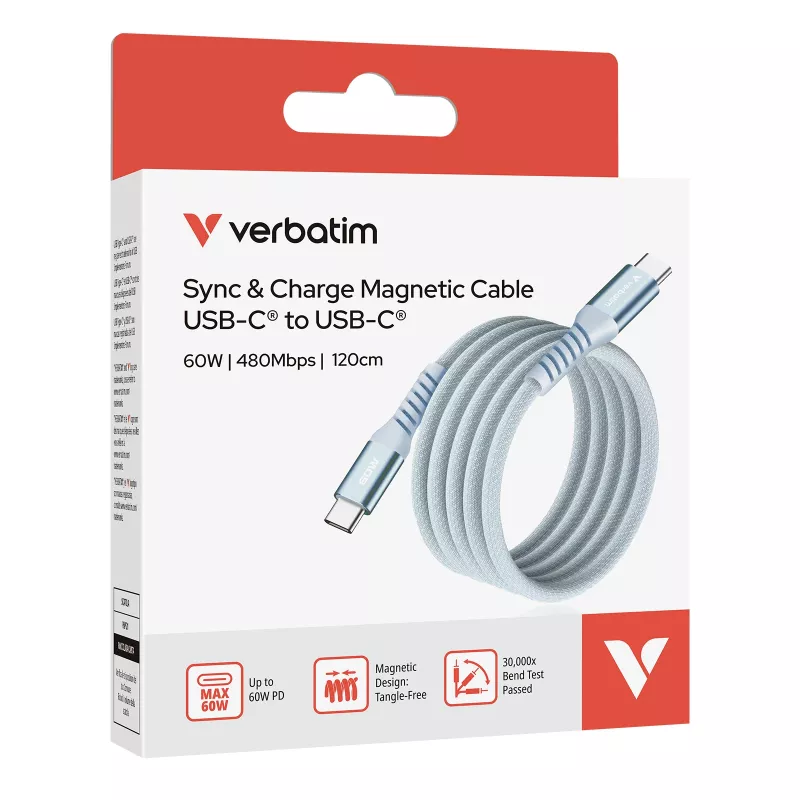 Verbatim Sync & Charge cavo magnetico – 60 W USB-C a USB-C 120 cm blu