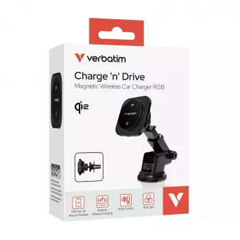 Verbatim Charge 'n' Drive Qi2 caricabatterie wireless magnetico per auto RGB