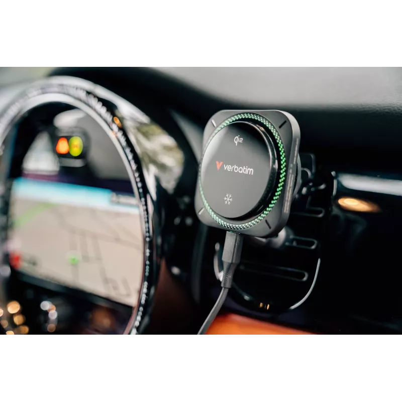 Verbatim Charge 'n' Drive Qi2 caricabatterie wireless magnetico per auto RGB