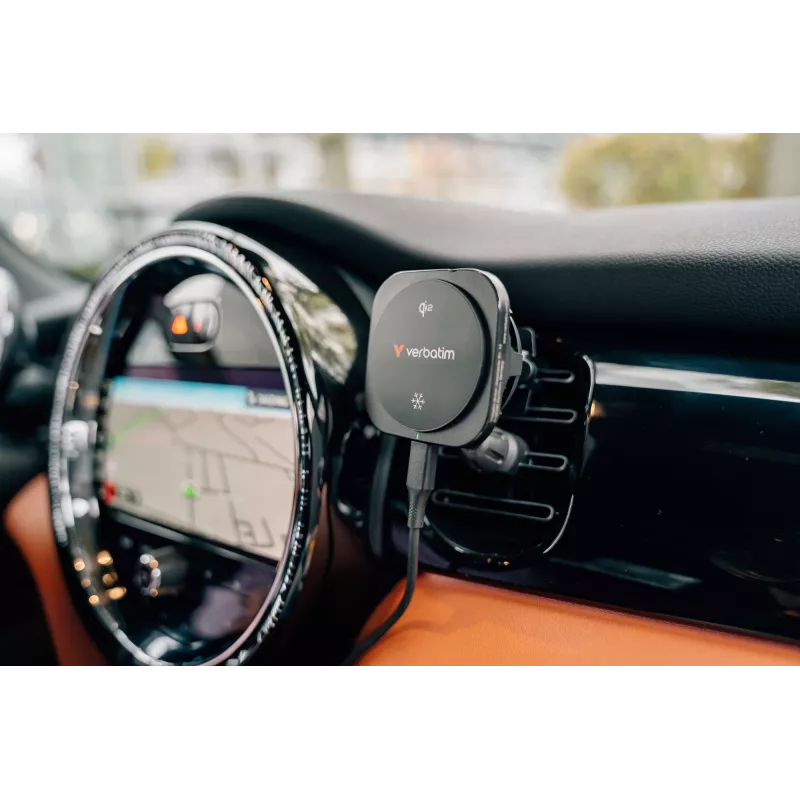 Verbatim Charge 'n' Drive Qi2 caricabatterie wireless magnetico per auto, auto, USB, ricarica wireless, 1 m, nero
