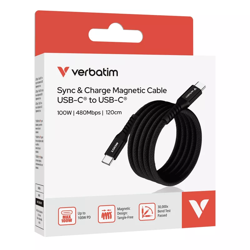 Verbatim Sync & Charge cavo magnetico – 100 W USB-C a USB-C 120 cm nero