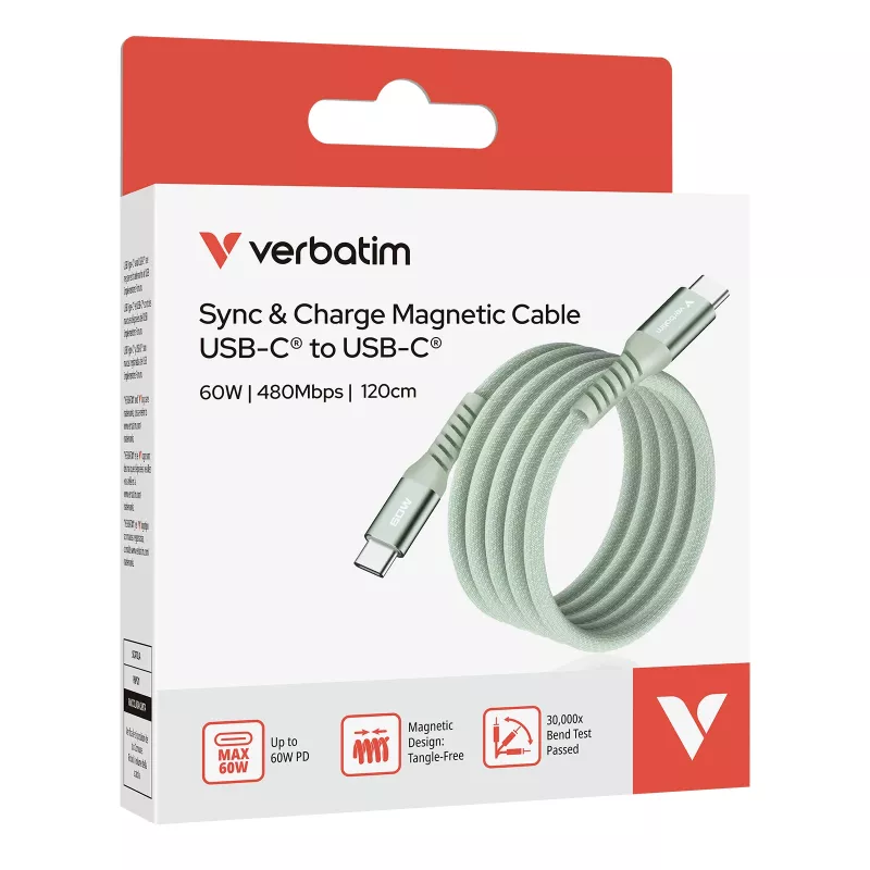 Verbatim Sync & Charge cavo magnetico - 60W USB-C a USB-C 120 cm verde
