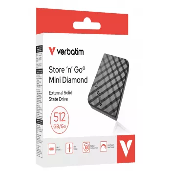 Verbatim Store 'n' Go Mini Diamond USB-C 512GB nero, 512 GB, M.2, USB Type-C, 3.2 Gen 2 (3.1 Gen 2), 1000 MB/s, nero